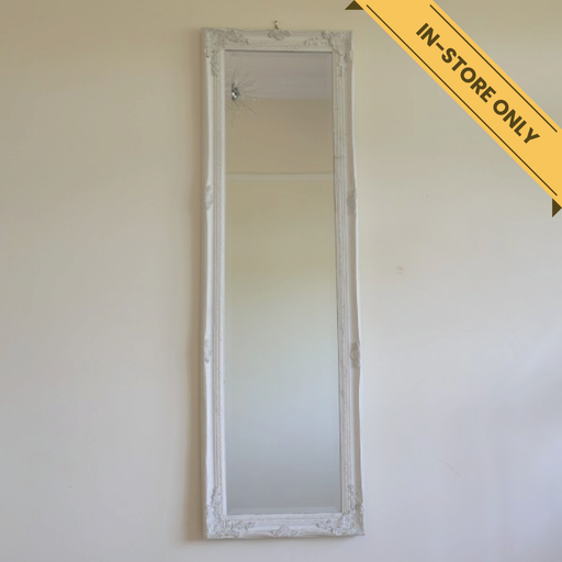 Tall rectangular white mirror, H:130cm W:40cm, Weight:6kg.
