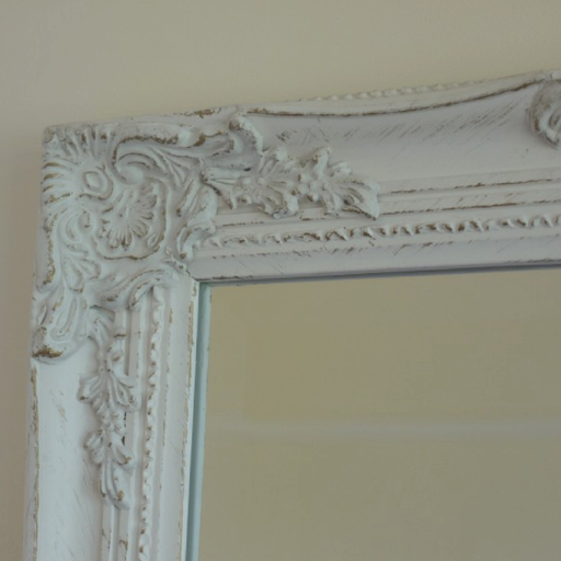 Elegant narrow white wall mirror, 130cm tall by 40cm wide, 6kg in weight, perfect for hallways or living spaces.