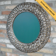 Round metal framed mirror, H:72cm W:72cm D:5cm, Weight:3.34kg.