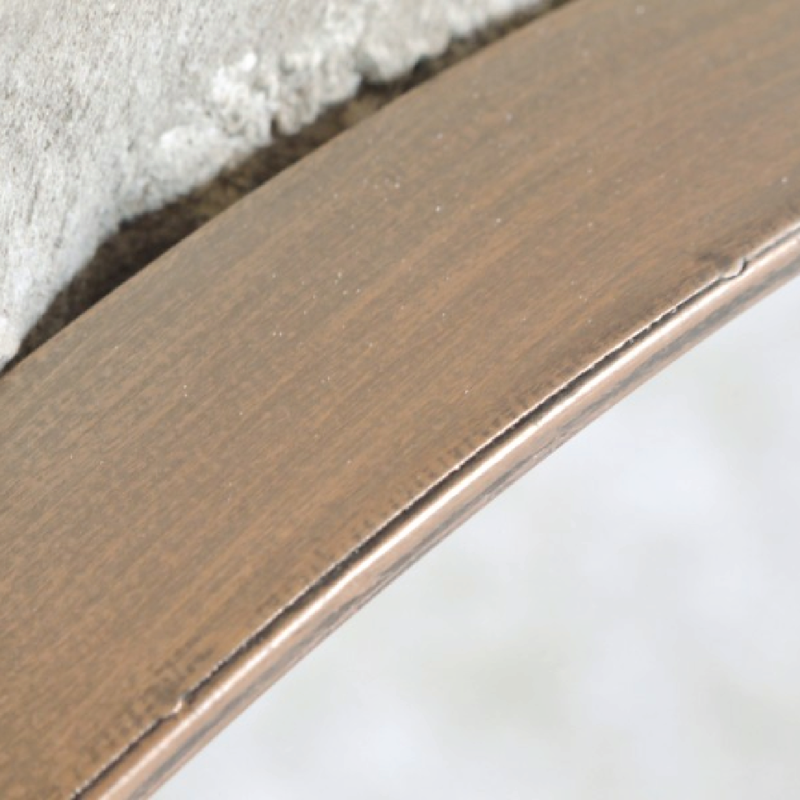 Glamorous round vanity mirror in rose gold tone with a built-in hanging strap, 47cm diameter, 4cm depth, total weight 2kg.