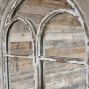 Rustic-chic arched wall mirror perfect for entryways or living rooms, 94cm high, 54cm wide, 5cm deep, 8.5kg.