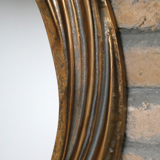 Round mirror with a swirling frame design, 80cm in diameter and 4cm deep, weighing 5.68kg, ideal for modern or rustic interiors.