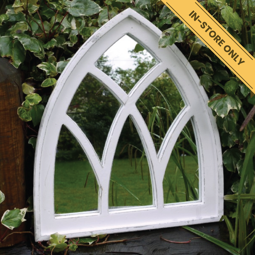 White arched wall mirror, H:62cm W:55cm D:4cm, Weight:3.75kg.