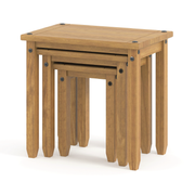 Set of three nesting tables with a space-saving stacked design, dimensions 51.1cm H × 53cm W × 35cm D, total weight 11kg, offering both function and style.