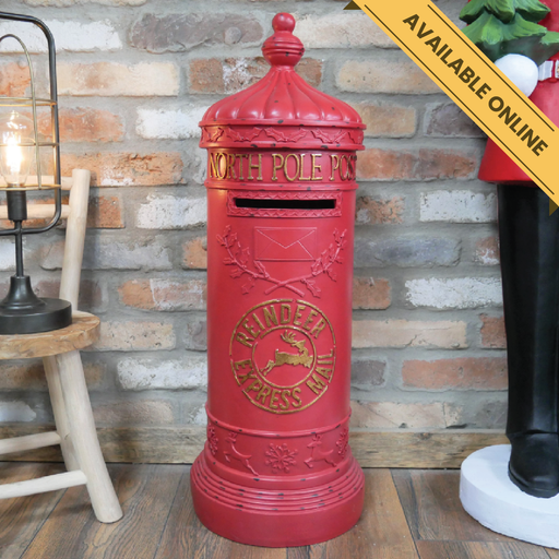 Festive north pole postbox, H:77cm W:27cm D:27cm, Weight:6.5kg.
