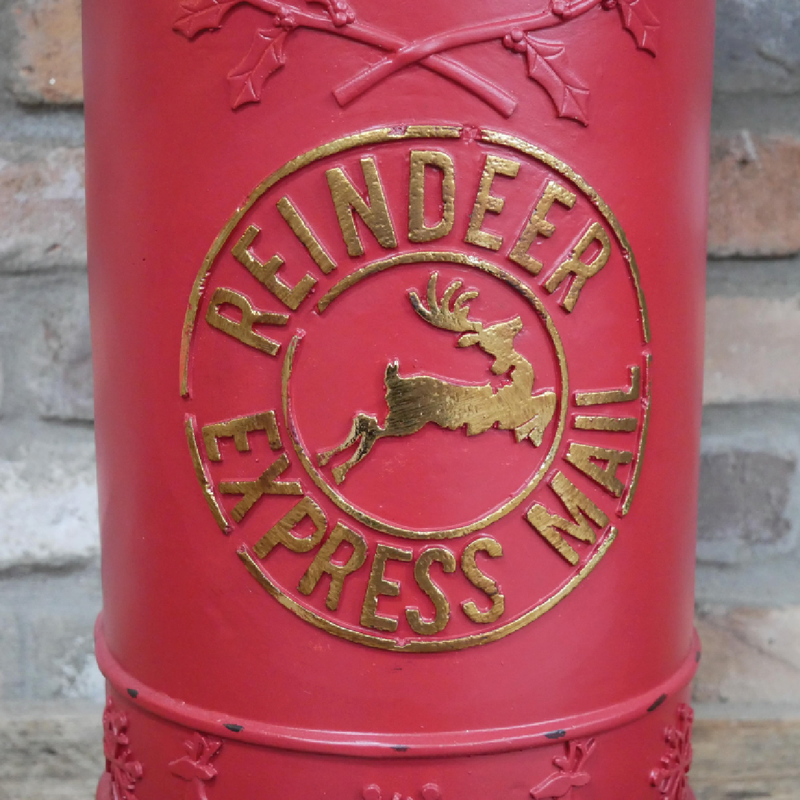 Cheerful north pole postbox for christmas displays, 77cm high, 27cm in width and depth, total weight 6.5kg.