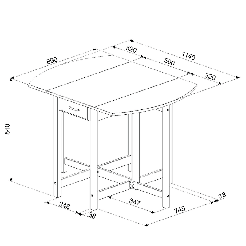 Compact breakfast ensemble with an oval gateleg table that folds to save space and two coordinating stools; open size 114cm wide, closed 50cm; height 84cm, depth 89cm; total weight 29kg.