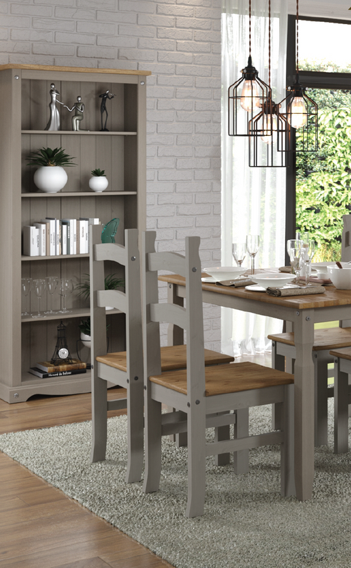 Rustic rectangular dining set including a solid table and four matching chairs, built for everyday family meals; table dimensions: height 75cm, width 118cm, depth 75cm; total weight 39kg.