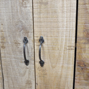 Classic rustic wooden cupboard with ample storage, standing 180cm tall, 98cm wide, 48cm deep, weighing 92.7kg.