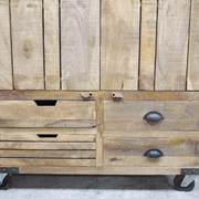 Large freestanding pantry unit in warm rustic wood, dimensions 180cm H x 98cm W x 48cm D, 92.7kg.