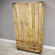 Sturdy rustic cupboard for dry goods and kitchen essentials, 180cm tall, 98cm wide, 48cm deep, 92.7kg in weight.