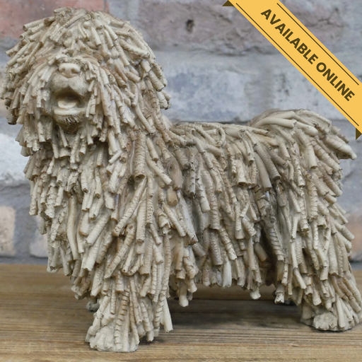 Shaggy dog ornament. A unique and stylish piece, perfect for modern or rustic interiors, 23cm high, 27cm wide, 13cm deep, weighs 0.92kgs.