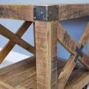 Compact cube-shaped side table in industrial style, 60cm tall with a 50cm by 50cm footprint, 15.75kg in weight.