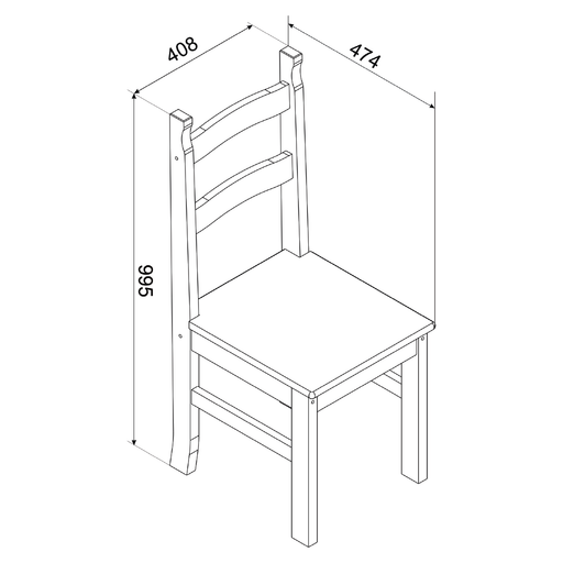 Two durable solid wood chairs crafted from pine, ideal for adding rustic charm to any dining space; dimensions: 100cm H x 41.5cm W x 48cm D; combined weight 12.5 kilograms.