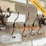 Multi-hook stag coat rack, H:22cm W:50cm D:9cm, Weight:1.5kg.