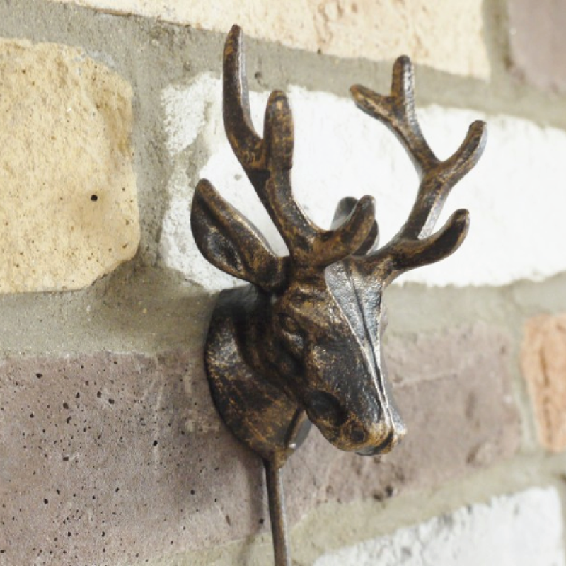 Decorative stag head wall hook with a single functional hook, dimensions 25cm H × 8cm W × 6cm D, weight 0.37kg.
