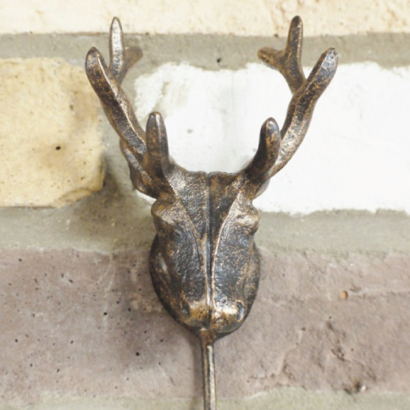 Small rustic stag silhouette hook for coats or hats, 25cm tall by 8cm wide by 6cm deep, lightweight at 0.37kg.