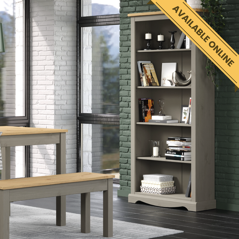 Tall bookcase with ample open shelving, perfect for showcasing books, photos, or decorative objects; height 177.6cm, width 80cm, depth 29.6cm; weight 24.5kg.