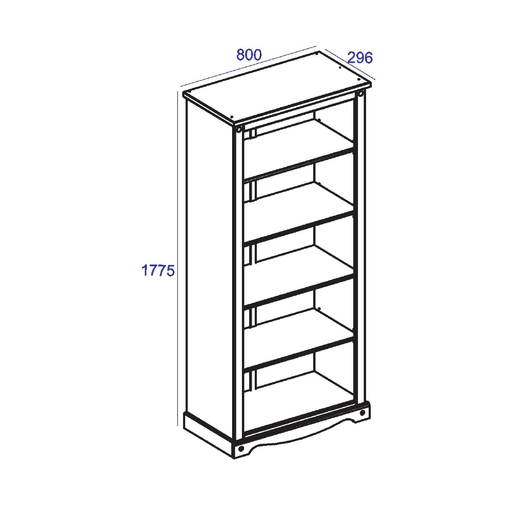 Floor-to-ceiling bookshelf offering generous storage and stylish presentation for books and collectibles; measures 177.6cm tall, 80cm wide, and 29.6cm deep; total weight 24.5kg.
