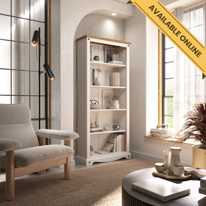 Tall open bookcase providing ample space for books, décor, and display items; height 177.6cm, width 80cm, depth 29.6cm; weight 24.5kg.