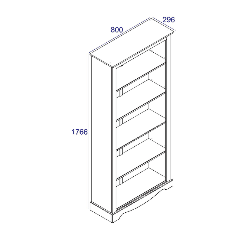 Spacious vertical bookshelf featuring multiple open shelves for versatile home or office storage; measures 177.6cm tall, 80cm wide, and 29.6cm deep; total weight 24.5kg.