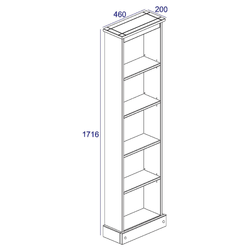 Tall and slim bookcase designed to fit small areas without sacrificing style or stability; overall size 176 x 46 x 20cm; weight 11.5kg.
