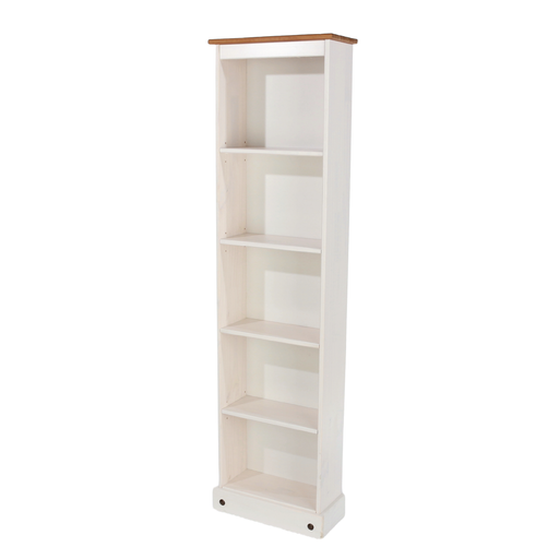 Space-saving shelving unit featuring a slim profile and natural pine grain, perfect for hallways or corners; dimensions: 176cm H × 46cm W × 20cm D; weighs 11.5 kilograms.