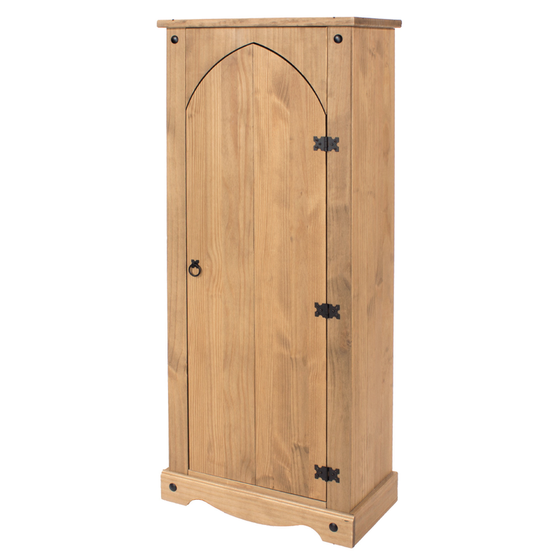 Charming cottage-style cupboard offering neat vertical storage, dimensions 143.5cm H × 60cm W × 31.6cm D, weight 21kg.