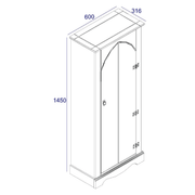 Slim-profile vestry cupboard with traditional design and functional interior space, 143.5cm tall by 60cm wide by 31.6cm deep, 21kg in weight.