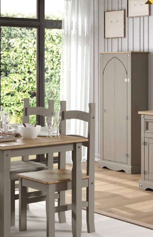 Compact wooden cupboard ideal for storing linens, dishes, or household essentials; height 143.5cm, width 60cm, depth 31.6cm; weight 21kg.