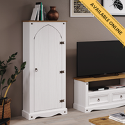 Compact and sturdy Vestry cupboard perfect for storing essentials in hallways, kitchens, or living areas; height 143.5cm, width 60cm, depth 31.6cm; weight 21kg.