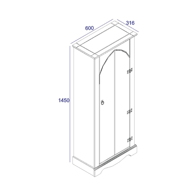 Functional freestanding cupboard with a narrow footprint, ideal for organizing linens, supplies, or everyday items; measures 143.5cm tall, 60cm wide, and 31.6cm deep; total weight 21kg.