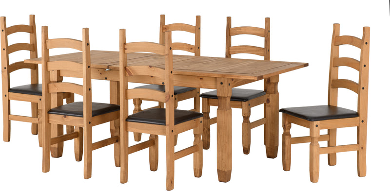 Corona Extending Dining Set - 6 Brown Chairs
