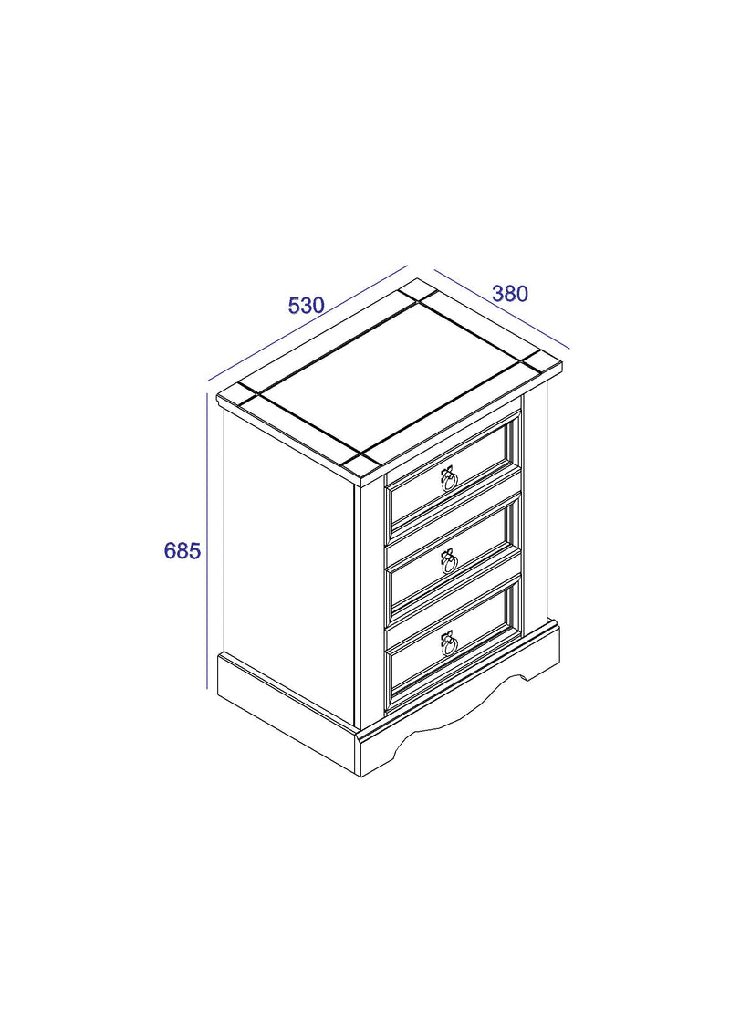 Corona Dove 3 Drawer Bedside