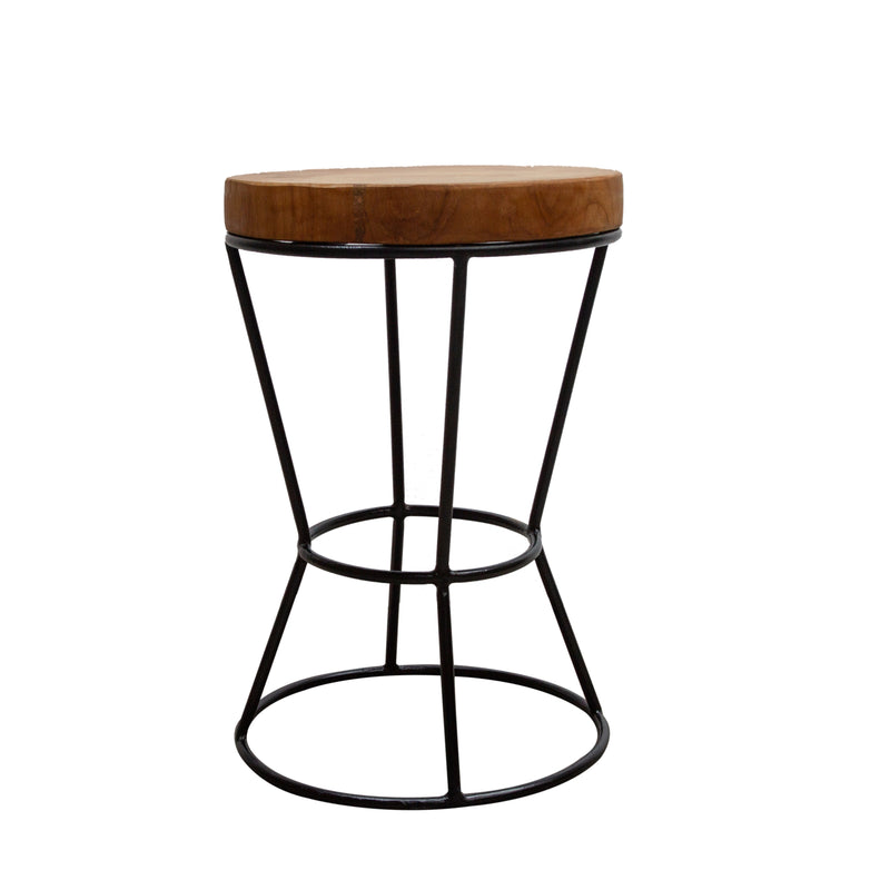 LILLIAN Wood & Steel Round Stool