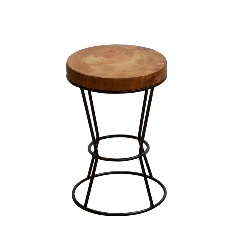 LILLIAN Wood & Steel Round Stool