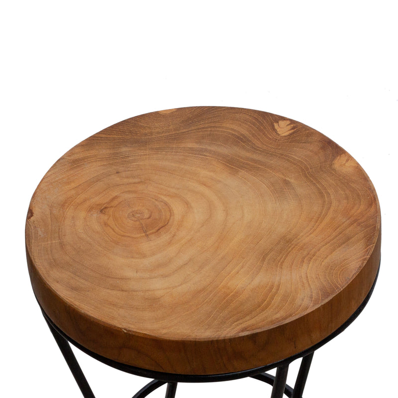 LILLIAN Wood & Steel Round Stool