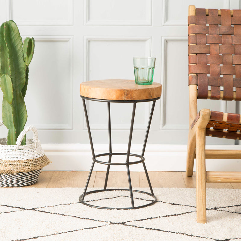 LILLIAN Wood & Steel Round Stool