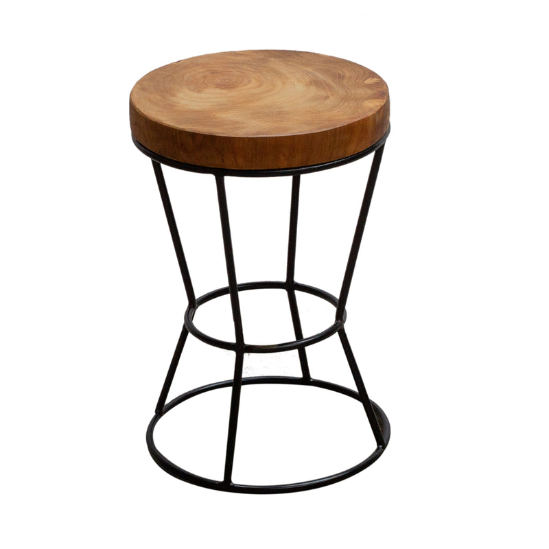 LILLIAN Wood & Steel Round Stool
