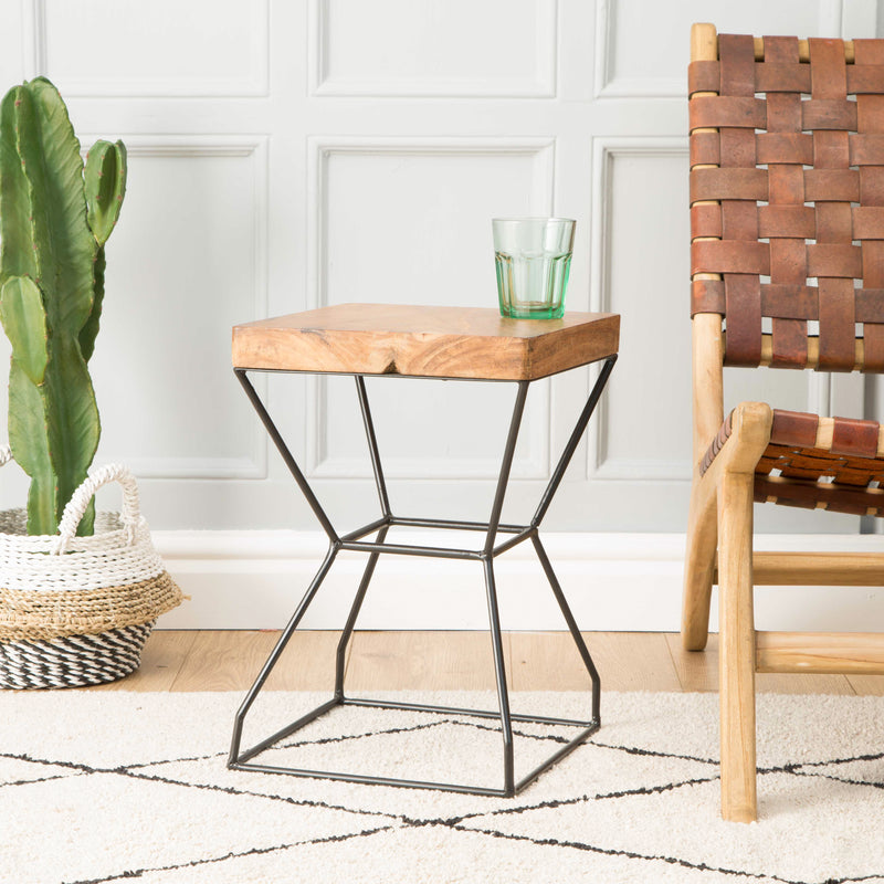 LILLIAN Wood & Steel Square X Stool