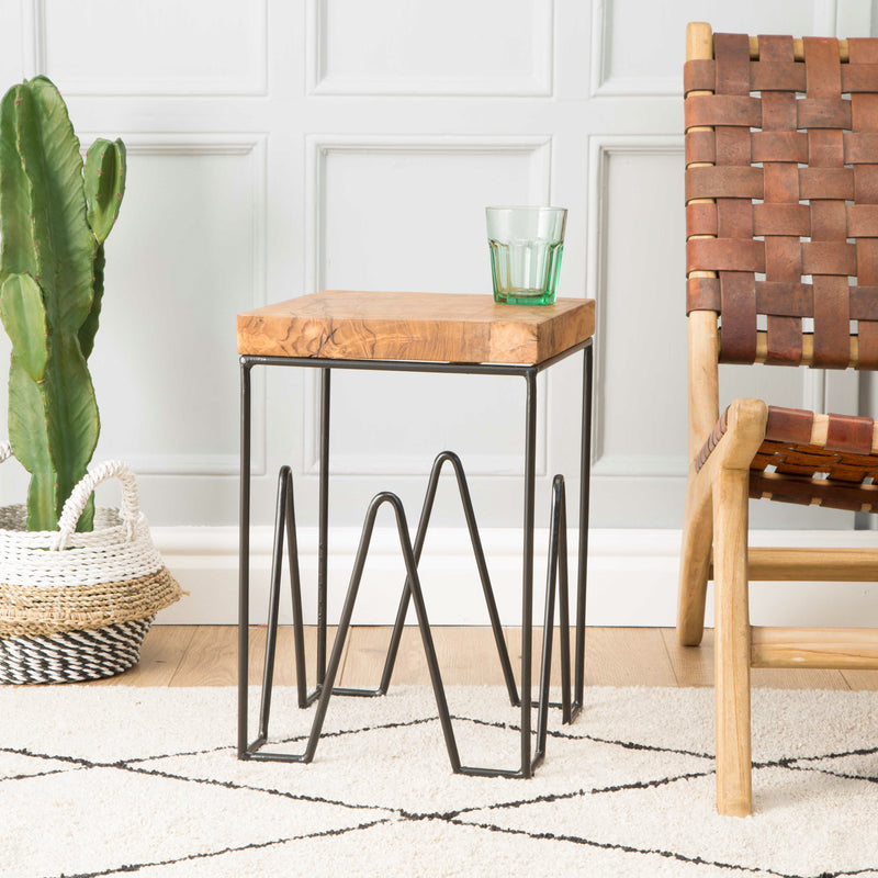 LILLIAN Wood & Steel Square W Stool