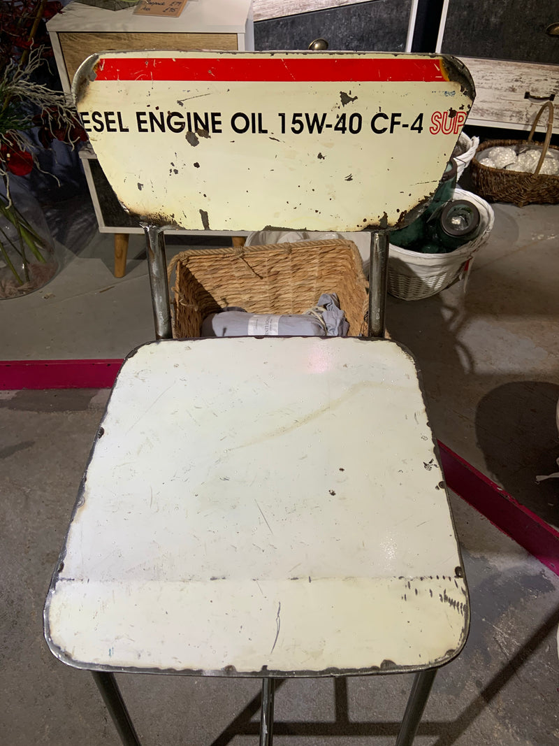 Oil Barrel Upcycled Bar Stool - White Engine Oil