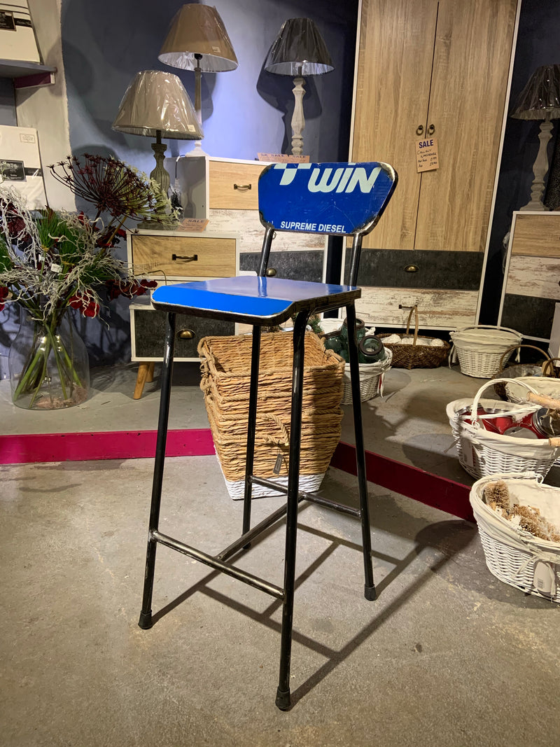 Oil Barrel Upcycled Bar Stool - Blue Win