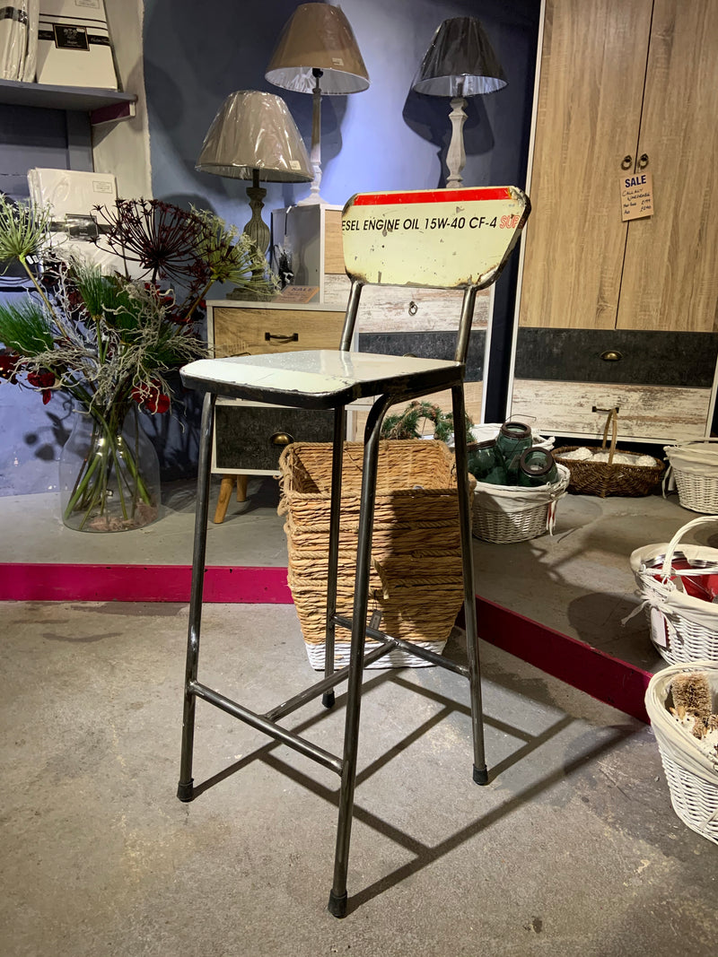 Oil Barrel Upcycled Bar Stool - White Engine Oil