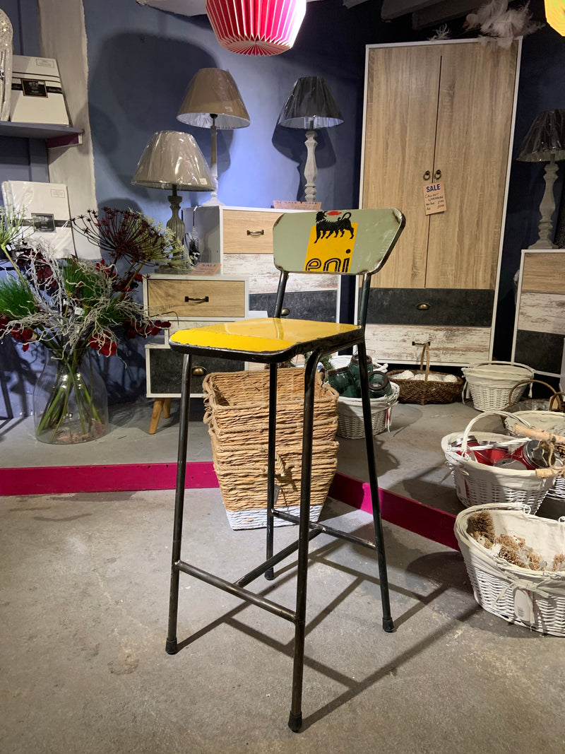 Oil Barrel Upcycled Bar Stool - Yellow ENI