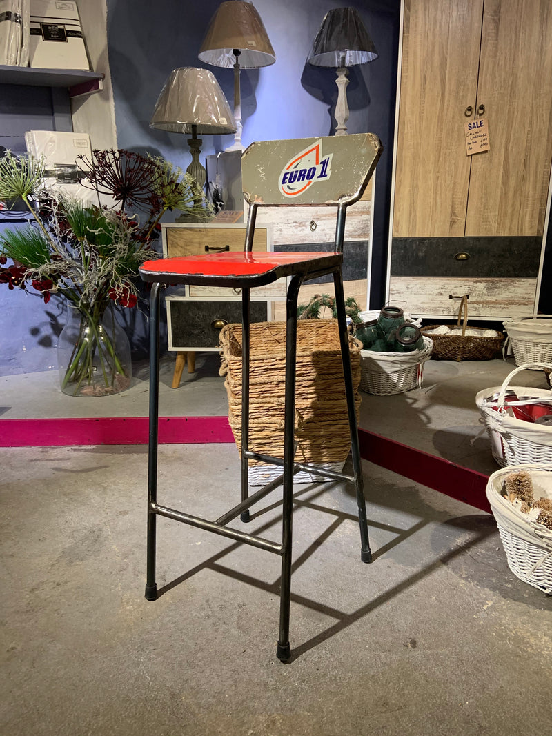 Oil Barrel Upcycled Bar Stool - Red Euro 1